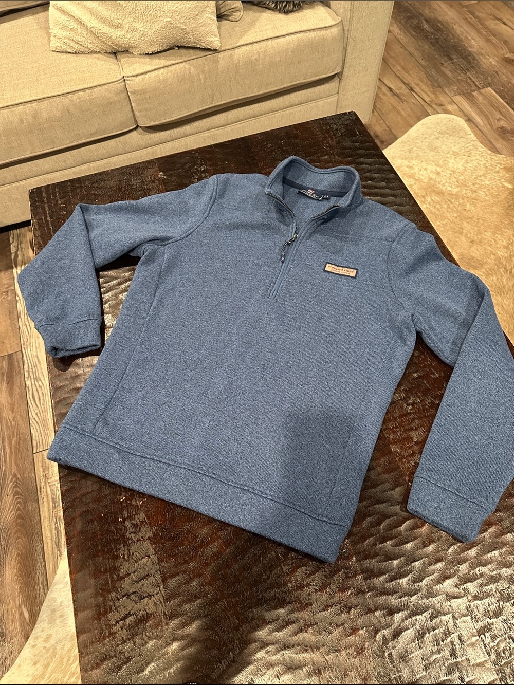 Vineyard Vines Men's Heathered Blue Quarter-Zip Sweater